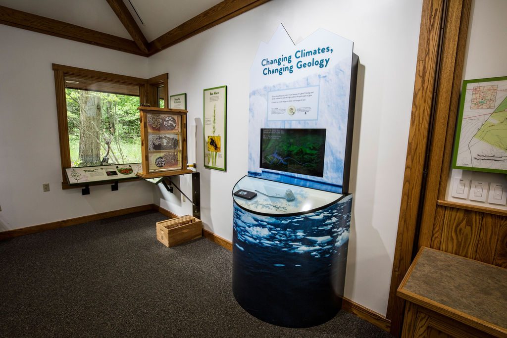 An interactive glacier display shows how the unique landscape at the park allowed the relict prairie to survive here.