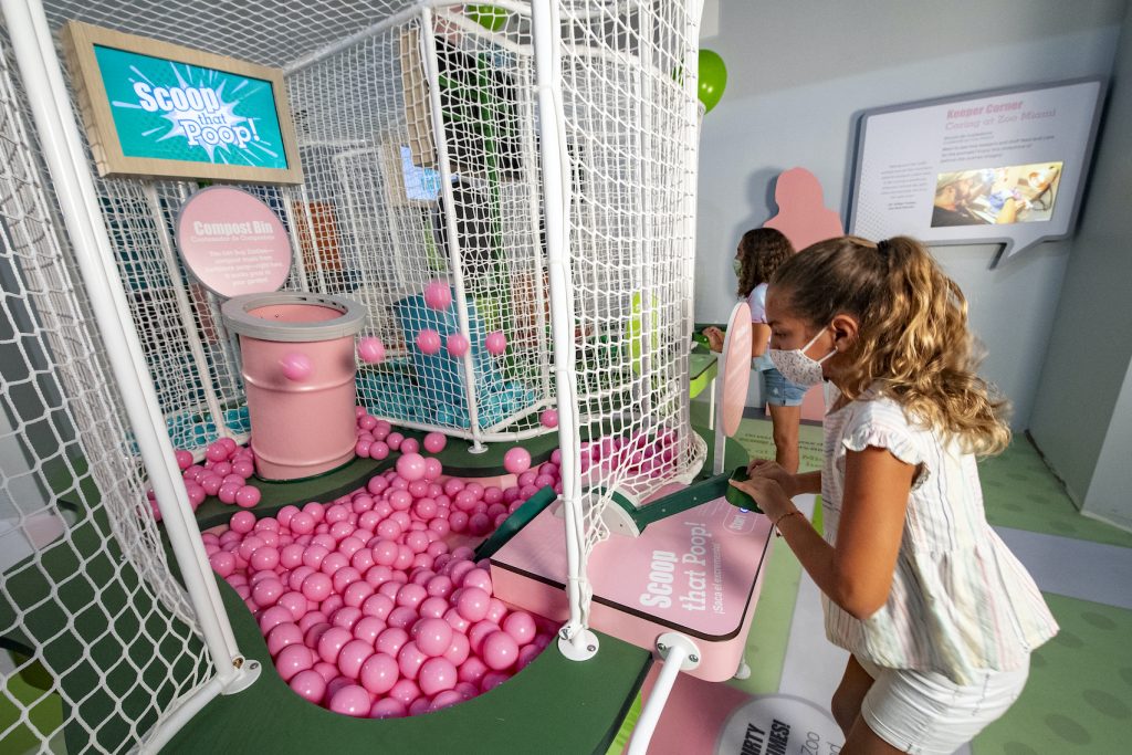 It's good clean fun at Zoo Miami! The zoo composts huge amounts of herbivore dung each year. In this display, visitors can learn about healthy zoo enclosures--all while "scooping the poop" in a fun interactive.

Photo by Ron Magill/Zoo Miami