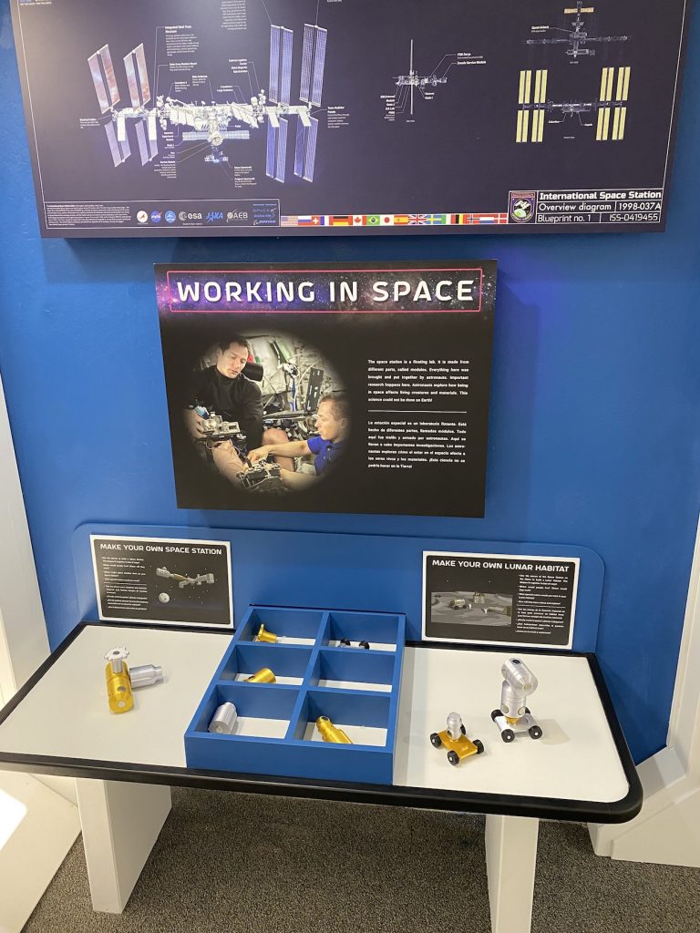 Using magnetic blocks, visitors can build the space station or lunar module of their imagination!